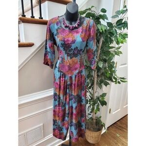 Vintage Rabbit Multicolor Floral Long Sleeve Round Neck Casual Jumsuits Size 5/6